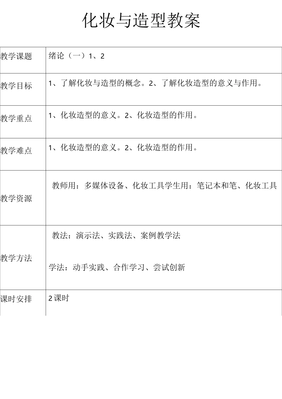 化妆与造型教案全_第1页