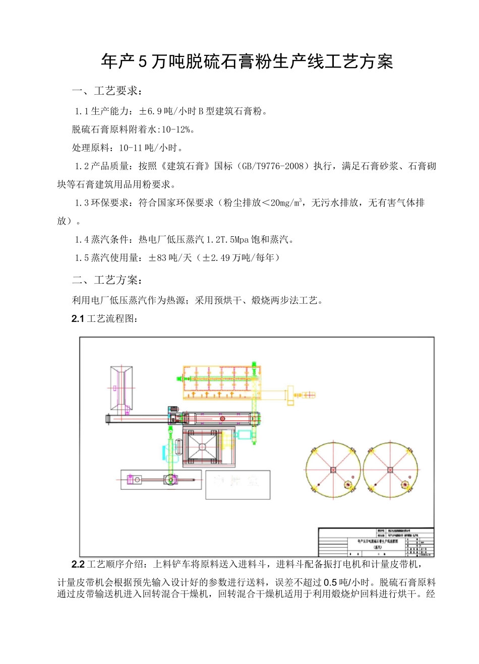年产5万吨脱硫石膏粉生产线工艺方案0_第1页