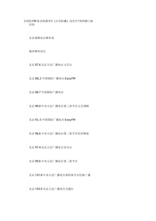 全国的FM收音机频率!(频道合集)