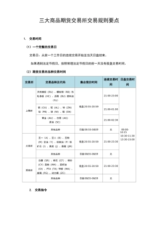 三大商品期货交易所规则要点整理