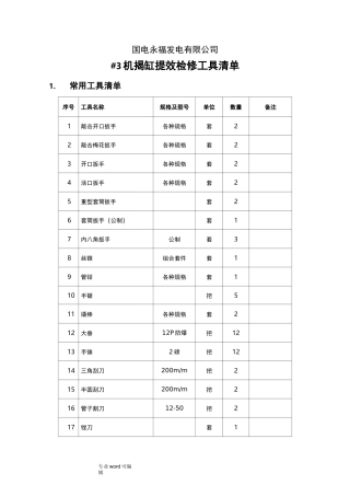 检修工具清单