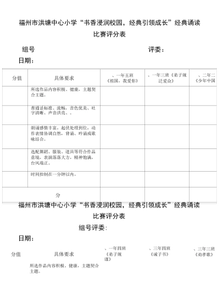 经典诵读比赛评分表