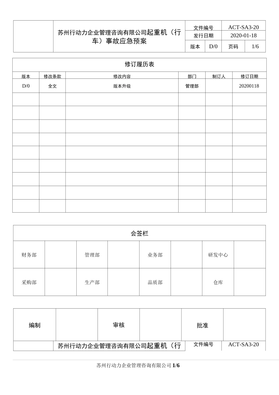起重机(行车)事故应急预案_第1页