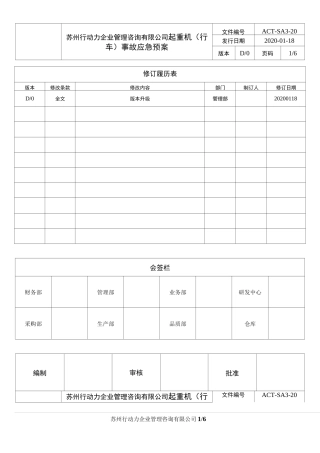 起重机(行车)事故应急预案