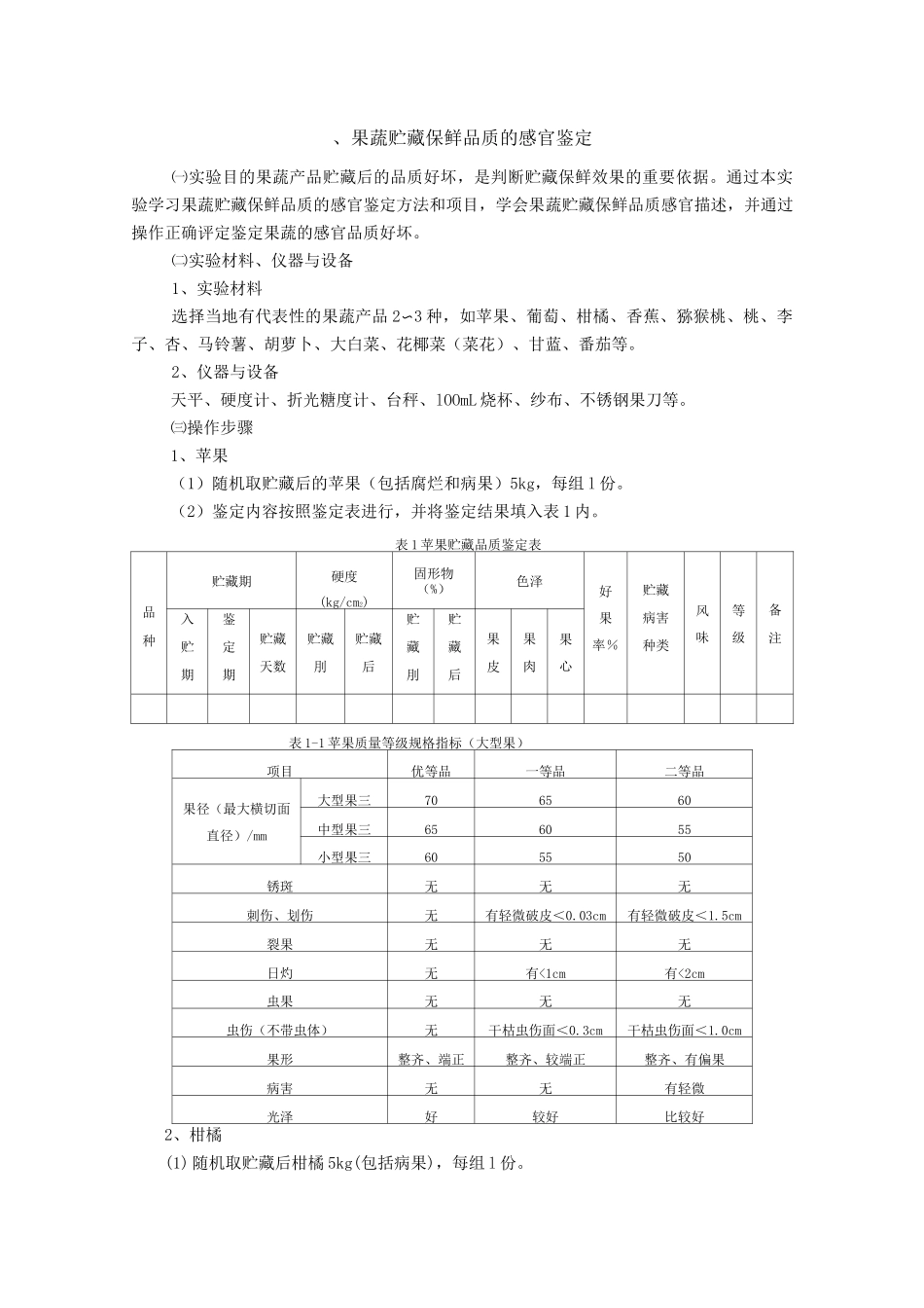 果蔬贮藏保鲜品质的感官鉴定_第1页