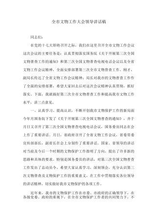 全市文物工作大会领导讲话稿