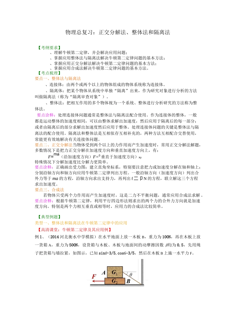 正交分解法整体法和隔离法 知识讲解 提高_第1页