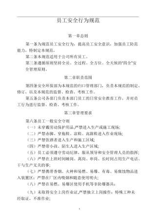 公司员工安全行为规范