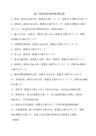 施工现场消防器材配置标准