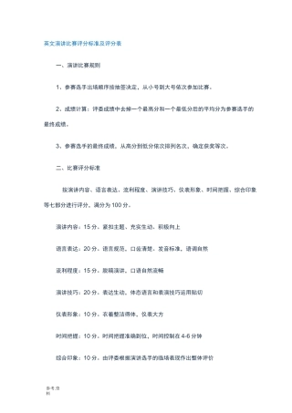 英文演讲比赛评分标准与评分表