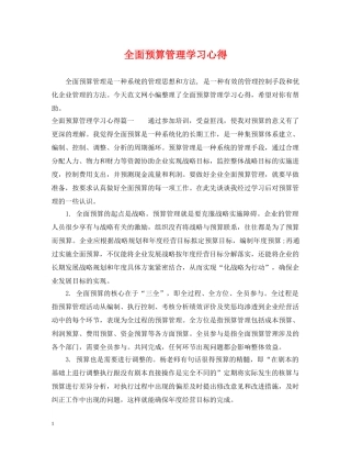 全面预算管理学习心得