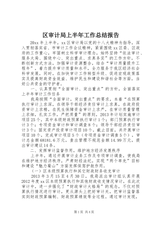 区审计局上半年工作总结报告 