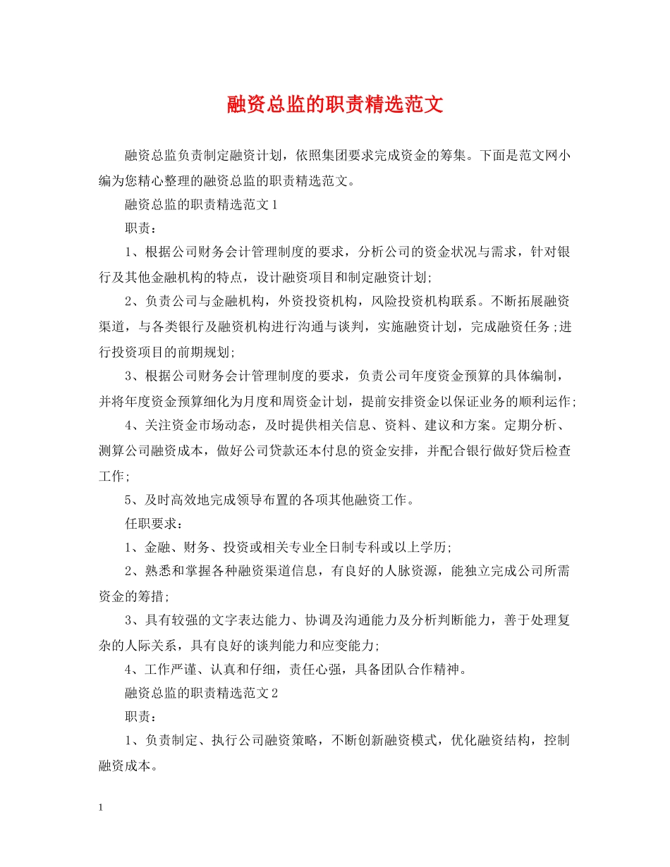 融资总监的职责精选范文 _第1页