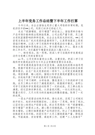 上半年党务工作总结暨下半年工作打算 