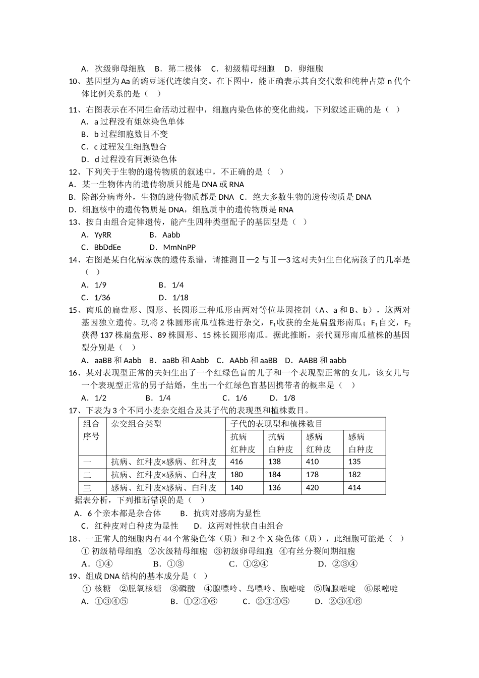 山东省淄博2011高三生物上学期期中考试会员独享 _第2页