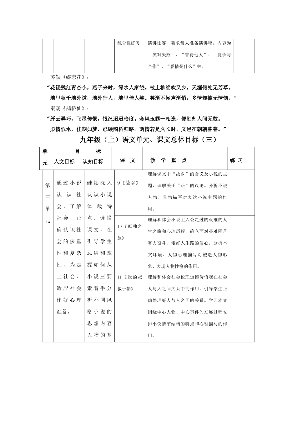 九级语文上册 教材分析 人教新课标版_第3页