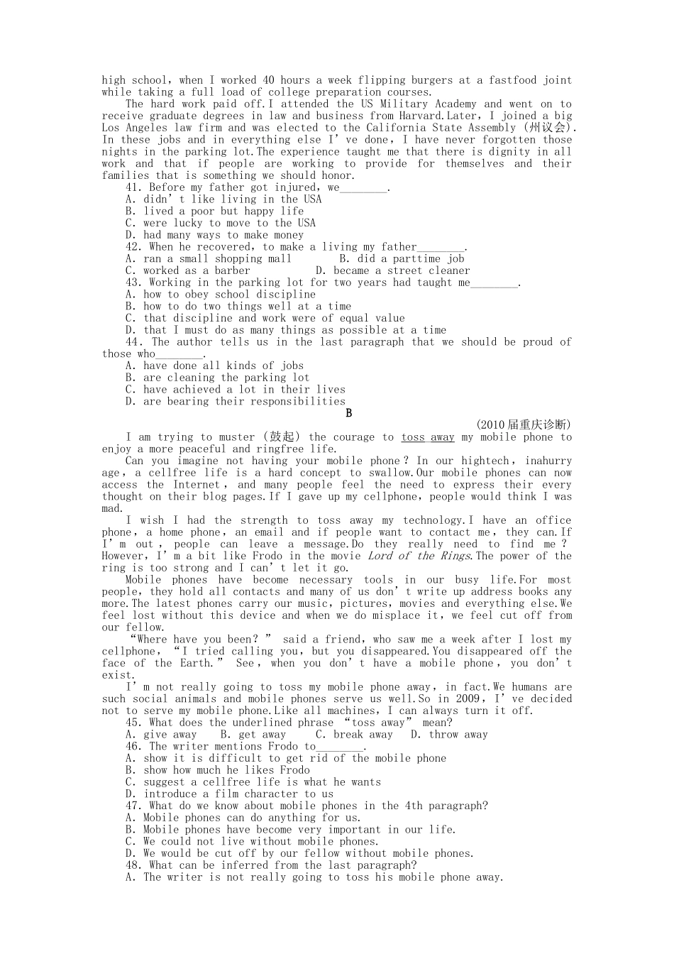 全国卷2专用金版新学案2011高三英语一轮 高一 Units58测试卷_第3页