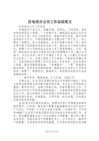 区电信分公司工作总结范文 