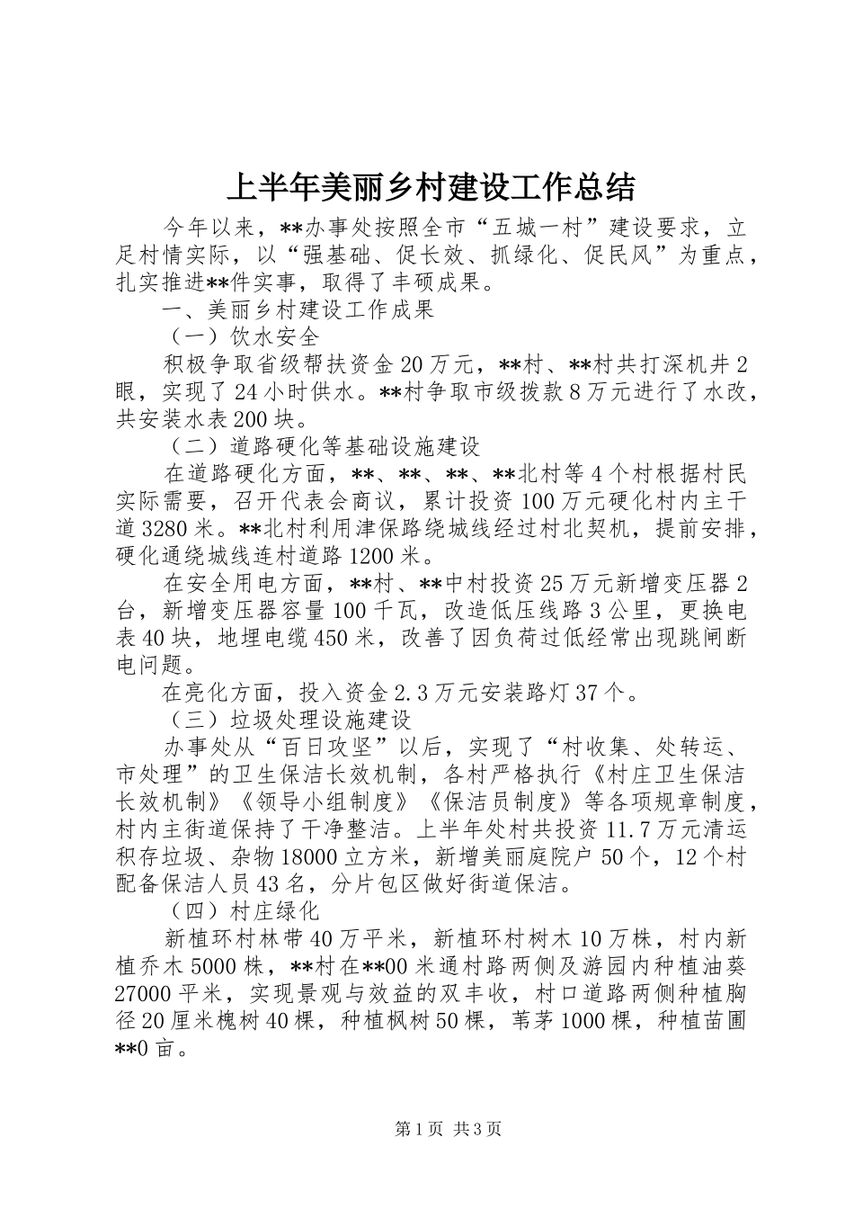 上半年美丽乡村建设工作总结 _第1页