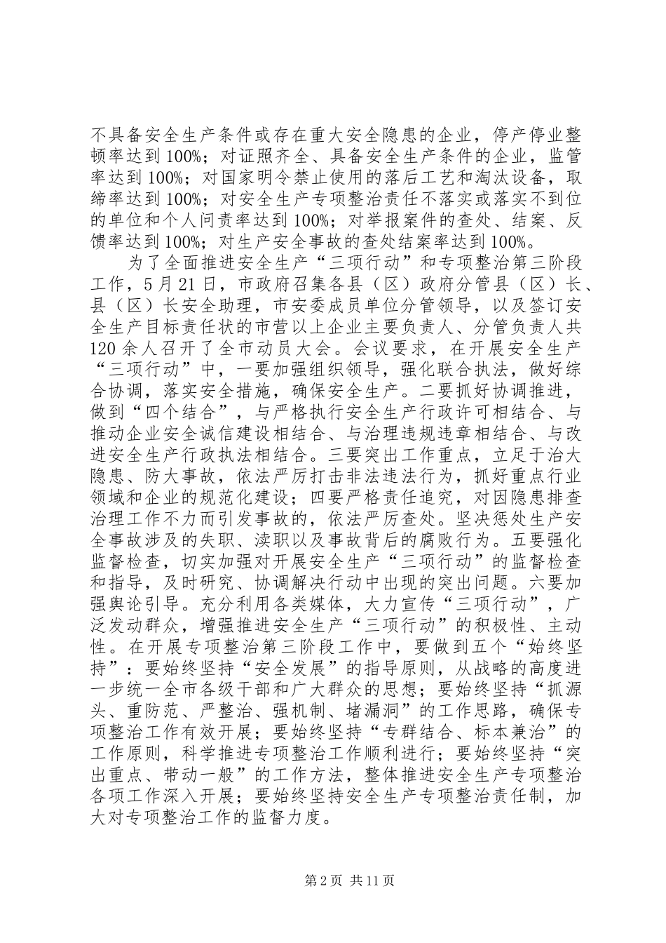 全市安全生产三项行动和专项整治工作总结 _第2页