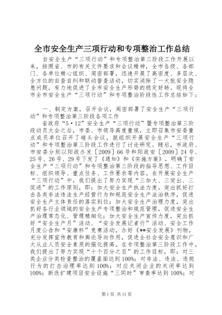 全市安全生产三项行动和专项整治工作总结 