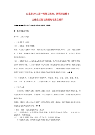 山东省20高考政治文化生活 第一单元文化与生活复习提纲重点提示 新人教版必修3 