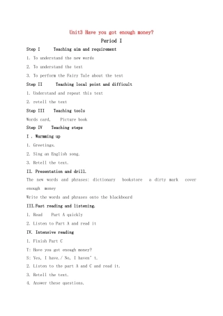六级英语下册 Unit3 Have you got enough money period1教案 湘少版