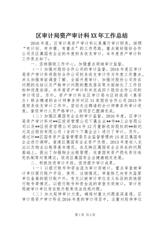 区审计局资产审计科XX年工作总结 