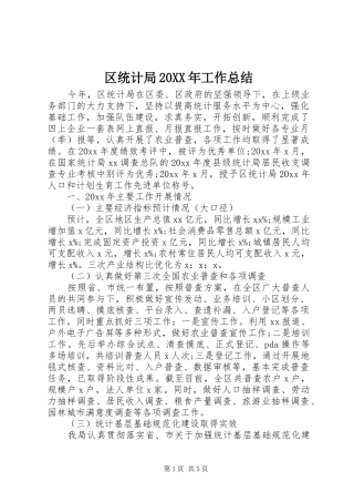 区统计局20XX年工作总结