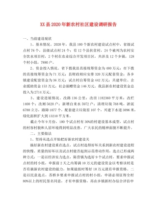 XX县2020年新农村社区建设调研报告 
