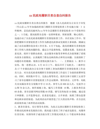 xx民政局履职尽责自查自纠报告 
