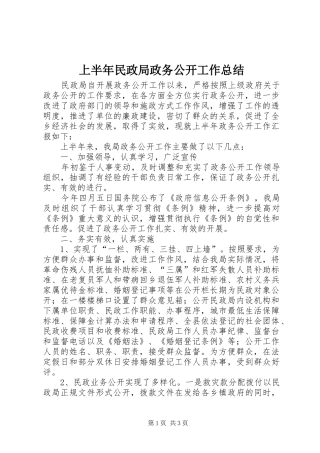 上半年民政局政务公开工作总结 