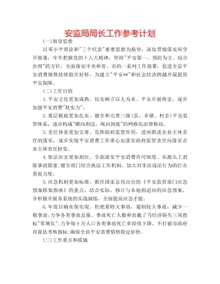 安监局局长工作参考计划 