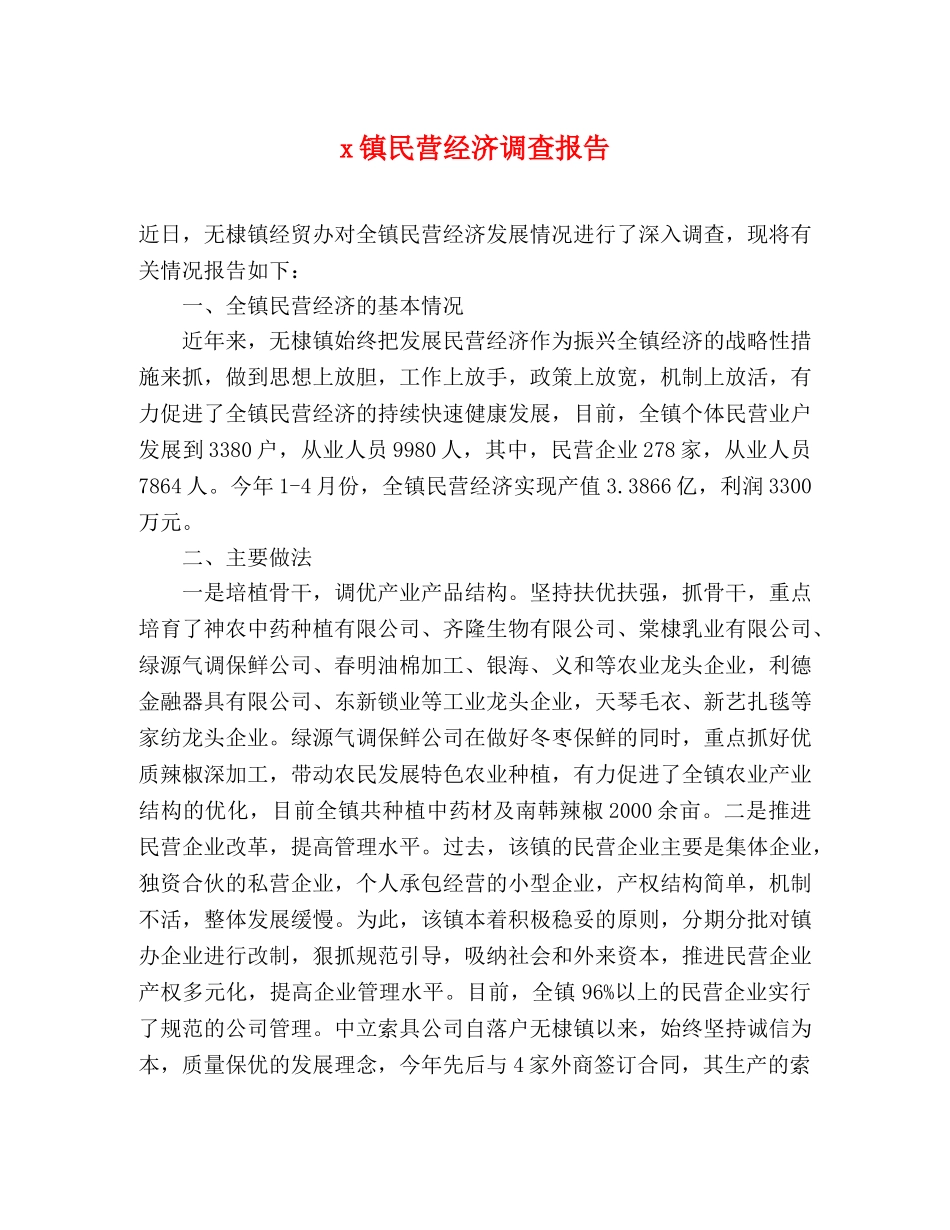 x镇民营经济调查报告 _第1页