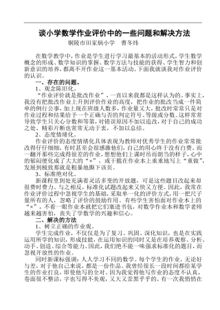 谈小学数学作业评价中的一些问题及解决方法