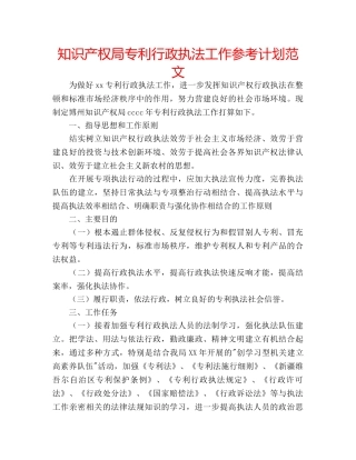 知识产权局专利行政执法工作参考计划范文 