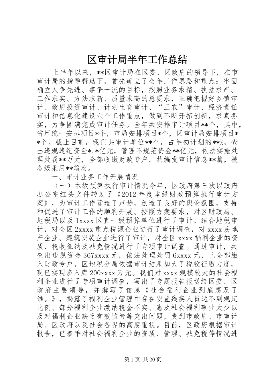 区审计局半年工作总结 _第1页