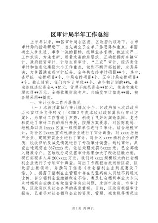 区审计局半年工作总结 