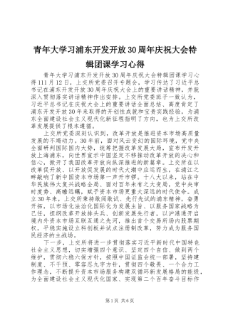 青年大学习浦东开发开放30周年庆祝大会特辑团课学习体会
