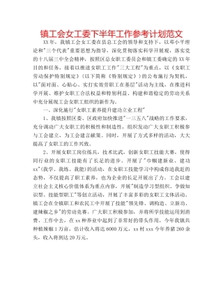 镇工会女工委下半年工作参考计划范文 