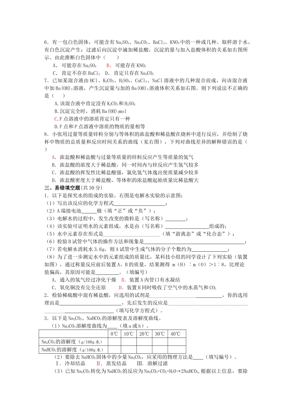 上海市复旦附中康桥学校中考化学易错题冲刺过关卷_第3页