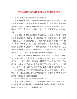 小学生假期社会实践活动心得感悟范本大全 