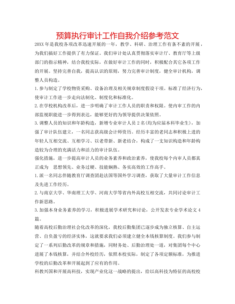 预算执行审计工作自我介绍参考范文 _第1页