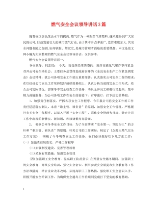 燃气安全会议领导讲话3篇 