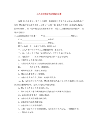 三人合伙协议书合同范本3篇