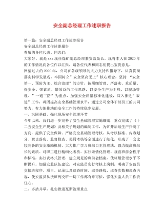 安全副总经理工作述职报告 