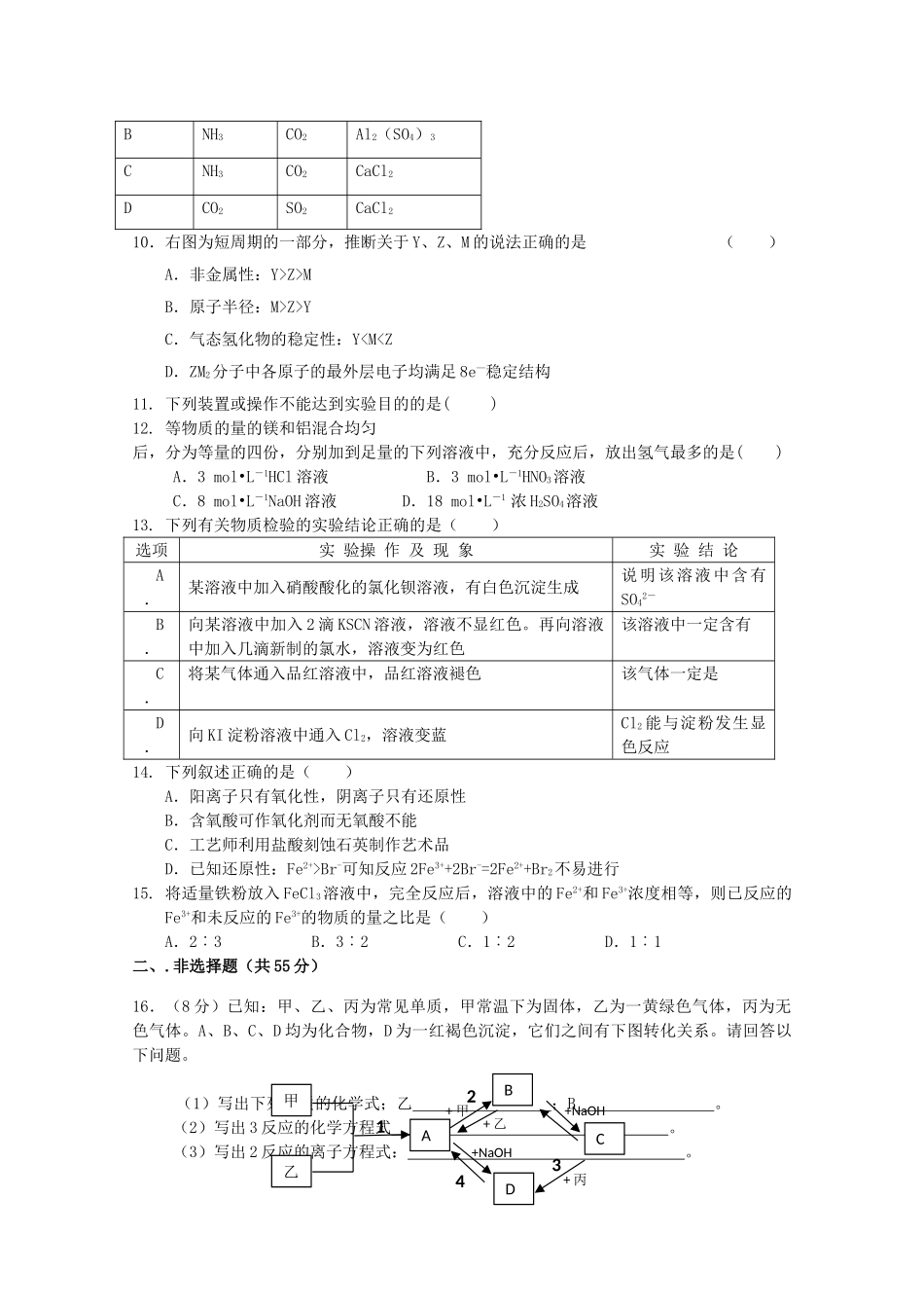 陕西省西安交大阳光2011高三化学第一学期期中考试新人教版会员独享 _第2页