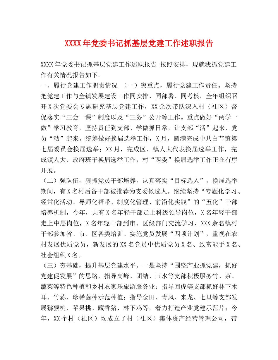 XXXX年党委书记抓基层党建工作述职报告 _第1页