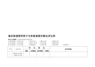 望京街道领导班子分析检查报告群众评议表