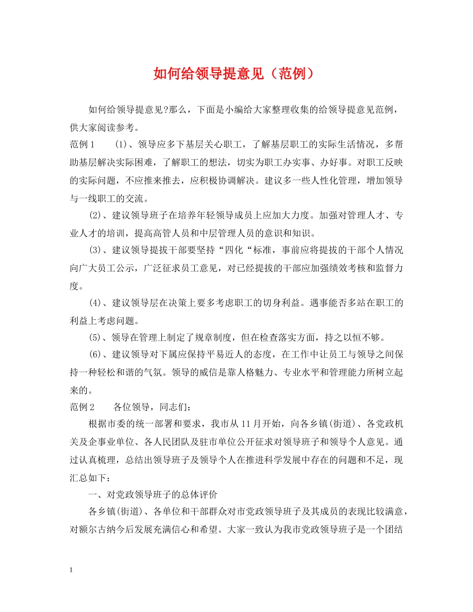 如何给领导提意见（范例） _第1页
